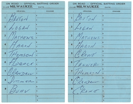 Lot of (2) 1955 Milwaukee Braves Lineup Cards - Featuring Hank Aaron & Eddie Mathews!